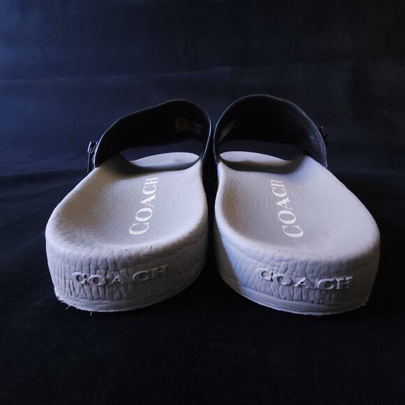 Coach Brand Mens Pool Slide Slippers Signature Pocket Black Gray Size 8 Slides - Picture 4 of 9